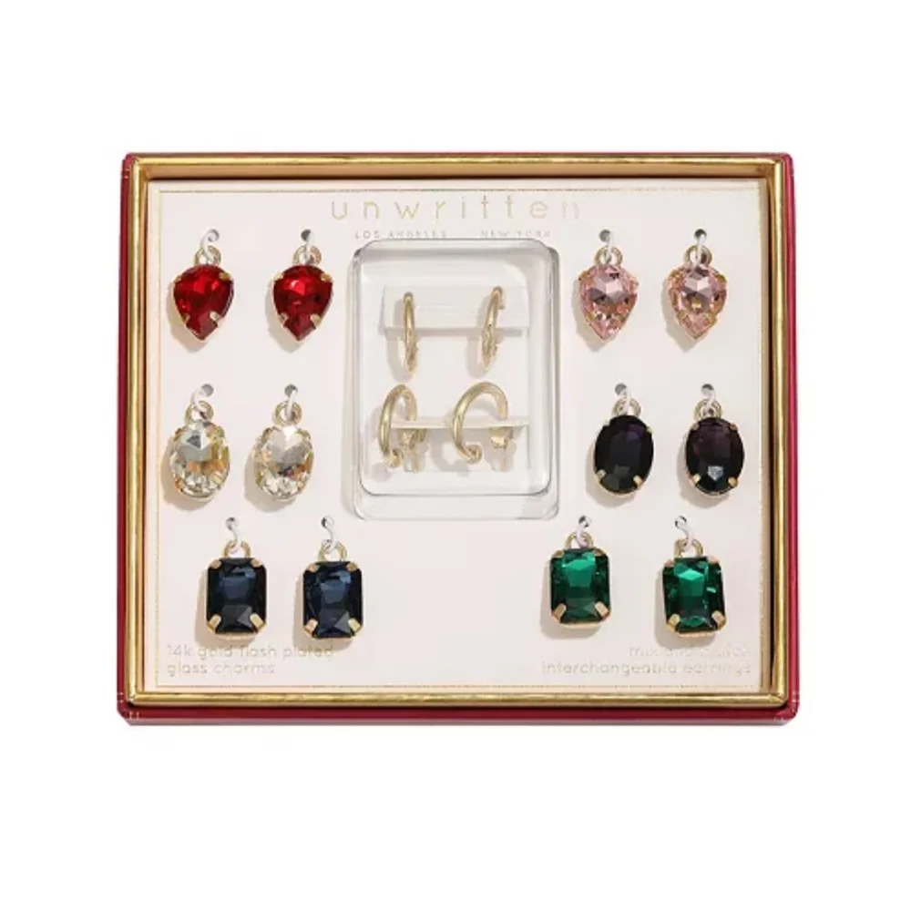 Unwritten Interchangable Pendant Glass Charms Necklace Earrings Colored Gems NWT